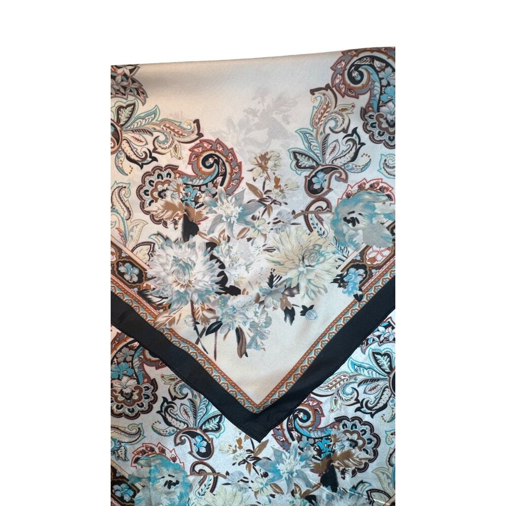 2/$30 NEW White Aqua Ivory Gray Black Floral Delicate Flower Silky Fashion Scarf - Picture 10 of 14